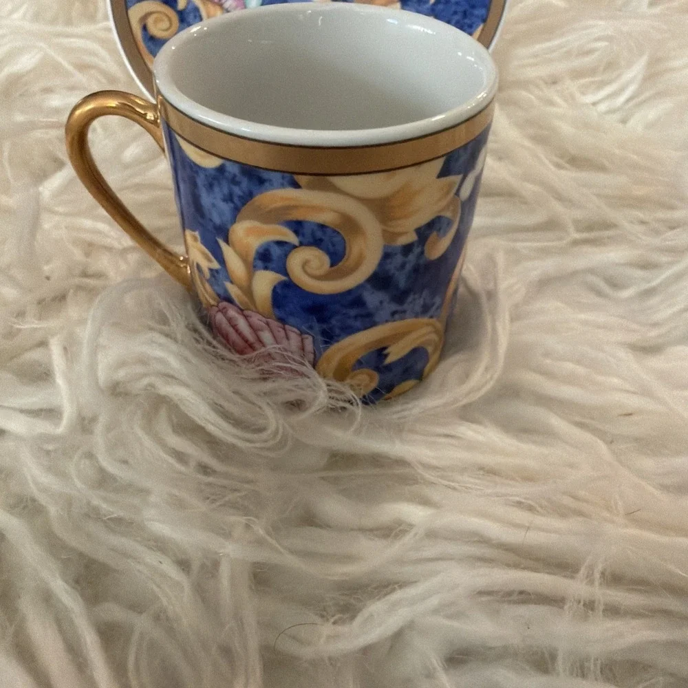 Vtg Otagiri Kimiko Ikeda Espresso Teacup And Saucer Gold‎ Trim Shell And Scroll